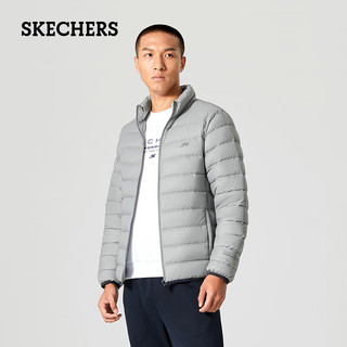 斯凯奇（Skechers）休闲户外短款运动羽绒服男装冬季防风保暖外套立领羽绒棉袄 02LE流星烟灰