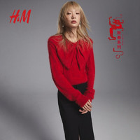 H&M【新年系列】女装毛针织衫2024春季蝴蝶结毛茸套衫1213182 红色 165/96A