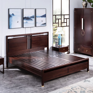 光明家具实木床新中式1.8米双人床卧室家具木床1502S 1.8米空体床