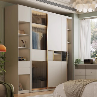 古莫宁奶油风推拉门衣柜家用卧室现代简约整体移门一门到顶储物柜大衣橱 1.2米衣柜（高2.4米）