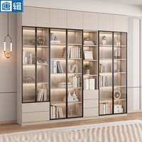 唐辑轻奢玻璃门书柜自由组合书架落地客厅展示柜储物柜2.6米组合+顶柜 六门五抽+顶柜2.6米组合-包安装