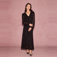 洛可可（ROCOCO）蕾丝镂空法式温柔风连衣裙女2024显瘦优雅长款裙子春 黑色 S