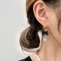QIMEILA高级感设计耳环黑色蝴蝶结耳坠女小众设计甜美耳饰耳圈女