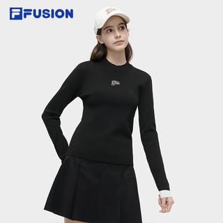 FILA FUSION斐乐潮牌女子编织衫2024春新款袖口撞色时尚修身毛衣 正黑色-BK 1