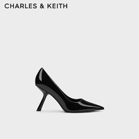 CHARLES&KEITH新年系列23冬季尖头漆皮异形高跟鞋子女鞋女士CK1-60280417 Black Patent黑色 35