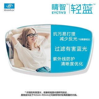 依视路（ESSILOR）镜片睛智轻蓝防蓝光眼镜片近视眼镜配度数网上专业配镜赠镜框 睛智轻蓝【1片装】