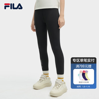 FILA【龘龘龙】斐乐官方女针织打底裤2024春季新款瑜伽裤紧身裤 正黑色-BK 1