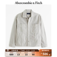 ABERCROMBIE & FITCH男装 美式工装风口袋翻领复古百搭外套时尚夹克 355509-2 绿色条纹 XXL (185/124A)