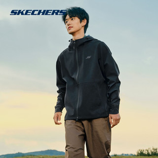 斯凯奇（Skechers）春季休闲运动外套男防雨水上衣P423M112 碳黑/0018 XL