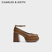 CHARLES&KEITH23冬复古腕带厚底粗跟高跟单鞋CK1-60920355 Brown棕色 39