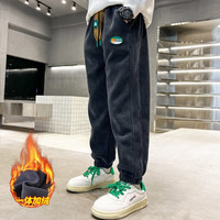 芭菲悦 儿童加绒裤子男童秋冬款装灯芯绒裤子中大儿童长裤卫裤男孩运动裤 藏青色