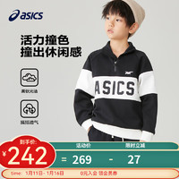 ASICS 亚瑟士 童装23年秋季男童运动休闲个性插肩长袖卫衣T恤 001黑色 170cm