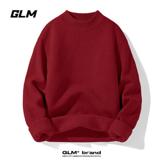 GLM森马集团品牌毛衣男冬季国潮龙年本命年酒红色针织衫内搭保暖上衣 酒红/GL纯色 3XL（180-210斤）