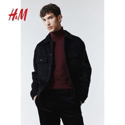 H&M 男装针织衫冬季时尚套头棉质修身圆高领长袖套衫0715828 深红色 170/92A