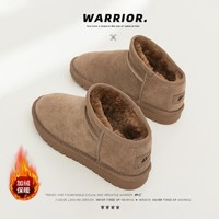 WARRIOR 回力 真皮雪地靴牛剖层革加绒保暖舒适居家办公休闲中筒雪地靴情侣