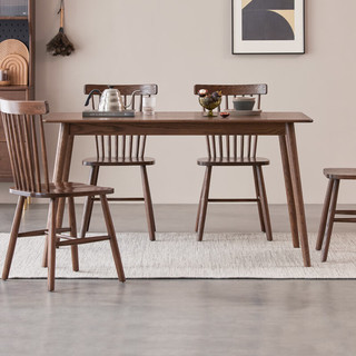 原始原素实木餐桌家用小户型简约书桌橡木饭桌餐桌椅组合黑胡桃色1.38m