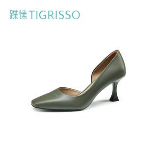 tigrisso 蹀愫 时尚百搭简约方头细高跟鞋女气质通勤单鞋真皮女鞋TA32113-12
