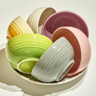 厨匠（TREEJACK）多巴胺碗彩色陶瓷碗套装家用高颜值法式多色饭碗一人一碗餐具整套 【渐变绿色】多巴胺碗2个装 