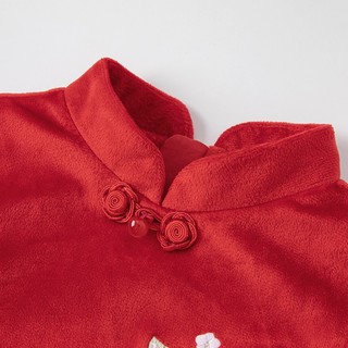 戴维贝拉 DAVE＆BELLA）童装女童红色连衣裙冬装儿童拜年服宝宝加绒国风汉服 红色 1
