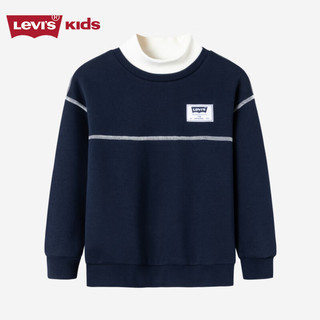 Levi's  李维斯童装男童加绒套头高领卫衣保暖图案印花上衣 深宝蓝色 160/80