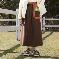 B.Duck小黄鸭自然探险家2024春季设计感撞色创意口袋半身裙 深咖色 M