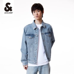 JACK&JONES 杰克琼斯 春季男士重磅牛仔夹克宽松休闲复古翻领上衣外套男装