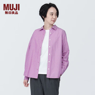 无印良品 MUJI 水洗 平纹 衬衫领 长袖衬衫 女士衬衣外套 BC2JEC4S 粉红色条纹 XL(165/92A)