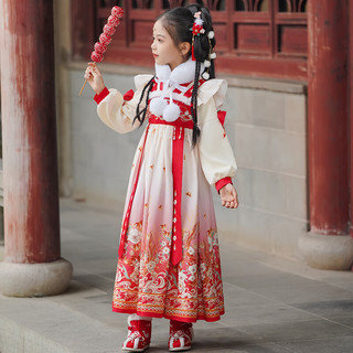 安妮优儿（Anneyol）女童汉服秋冬季中国风2023超仙古装儿童拜年服女孩古风公主裙 红色 130