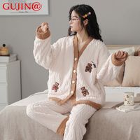 古今 GUJIN@珊瑚绒睡衣女冬季加厚加绒男法兰绒甜美家居服套装
