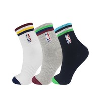 NBA 3双装 休闲运动袜子男中筒纯色棉男士袜子篮球袜青少年男袜子