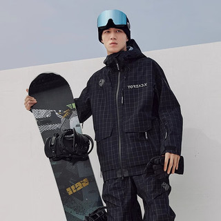 探路者（TOREAD）滑雪服 防寒保暖户外雪服 防水透湿单板滑雪服男女款23年 黑色/格子 XXXL