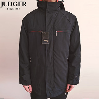 庄吉（Judger）冬季可拆卸内胆男士防风保暖中褛加厚棉服外套连帽夹克 黑色 170/92A