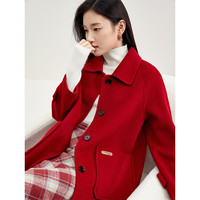SENTUBILA 尚都比拉 冬季100%羊毛双面呢大衣女中长款翻领新年红毛呢外套 红色 M