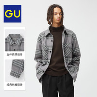 GU极优 男装长绒格子宽松衬衫夹克短上衣冬 B347371