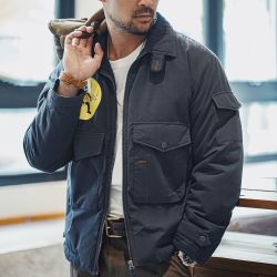 马登男士棉服_maden 马登 工装美式复古黑猫飞行员棉服夹克军事风翻领