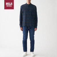 无印良品（MUJI）男式 法兰绒 立领衬衫 ACA75C1A 深藏青色格纹 L