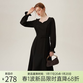 百亿补贴：范思蓝恩 法式小黑裙2024春装设计感心型领连衣裙女24FS11100