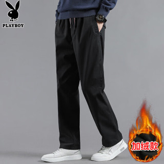 PLAYBOY 花花公子 休闲裤男2023秋冬季裤子男士商务宽松直筒潮流长裤 黑色加绒 2XL
