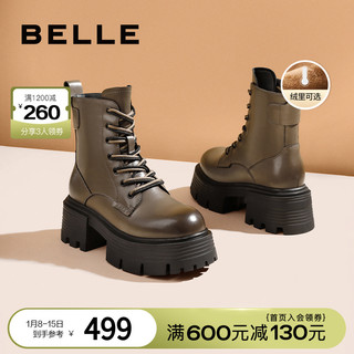 BeLLE 百丽 女鞋2023冬新款女靴英伦风复古加绒保暖马丁靴短靴B1623DZ3