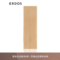 ERDOS 羊绒纯色流苏休闲简约长方形水纹刺绣女士围巾 沙米 180cmX30cm