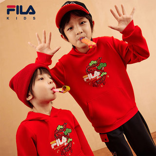FILA龘龘龙系列2024龙年套装中大童男女童连帽卫衣长裤新年两件套 传奇红-RD 160