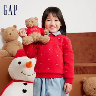 Gap女幼童冬2023LOGO印花抓绒保暖卫衣836922儿童装 红色 90cm(1-2岁) 亚洲尺码