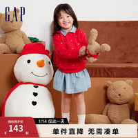 Gap女幼童冬2023LOGO印花抓绒保暖卫衣836922儿童装 红色 90cm(1-2岁) 亚洲尺码