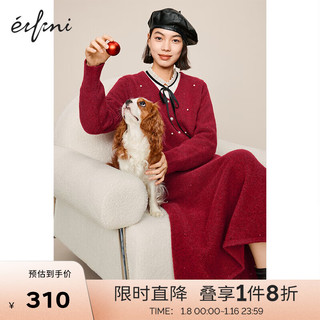 伊芙丽（eifini）伊芙丽V领钉珠红色针织半身裙女2023冬装今年流行半裙 红色 155/60A/S