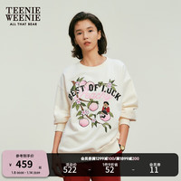 Teenie Weenie小熊2024年早春桃运满满红色圆领套头宽松卫衣女 象牙白 170/L