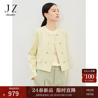 玖姿·安娜蔻清新小香风双排扣袋盖H型短休闲外套女2024春季 素嫩黄 XS