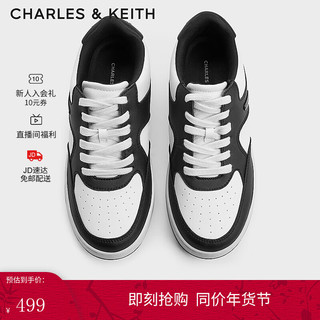 CHARLES&KEITH24春季CK1-70900502简约时尚系带运动鞋小白鞋 Black黑色 37
