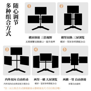 LUCKPRO 三屏显示器支架 电脑支架3屏幕拼接桌置式摆放桌面横竖屏切换上下升降通用17-27英寸