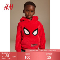 H&M童装男童卫衣图案印花毛绒连帽衫长袖1080290 红色/蜘蛛侠 130/64