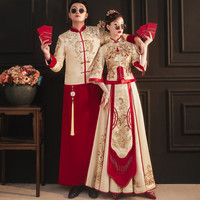 龍曼尼仕金色秀禾服装2023新娘结婚礼服中式婚纱古装嫁衣敬酒服 094男（不含女装） XL